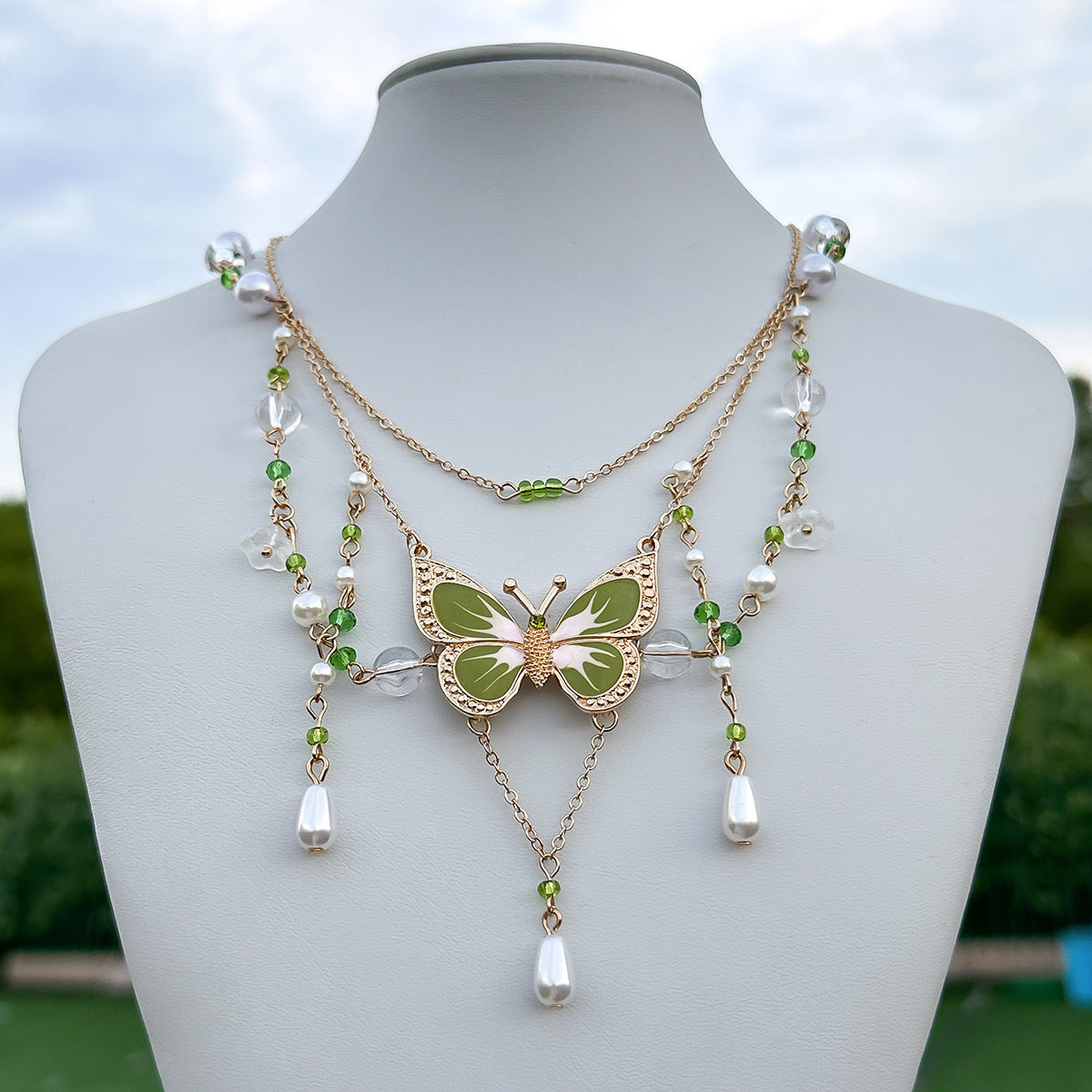 Wholesale Sweet Design Feeling Pearl Sweet Cool Y2K Butterfly Alloy Necklace